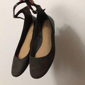 Faux suede ballet flats with ankle strap